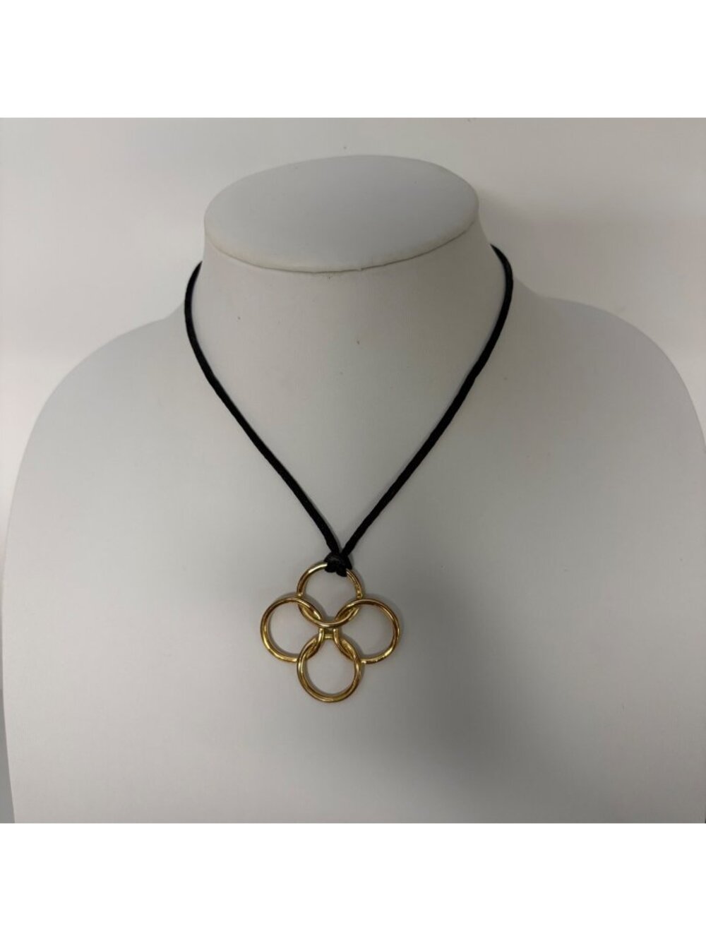 Lia Sophia Gold Tone Abstract Circle Pendant Black Cord Necklace Minimalist VTG